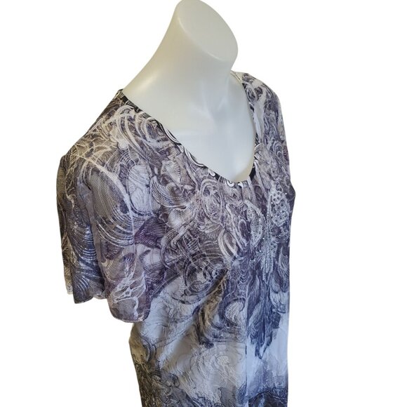 Vintage Dressbarn Lace Jem Sheer Layered Large Gothic Y2K Rocker Biker Tee - Picture 3 of 14